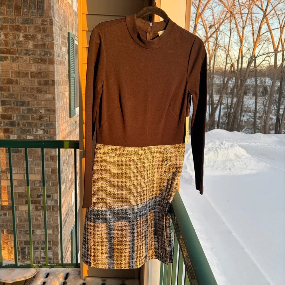 🆕 Eliza J Tweed Mock Neck Long Sleeve Dress Embellished Buttons Size 10 Office - Picture 4 of 17